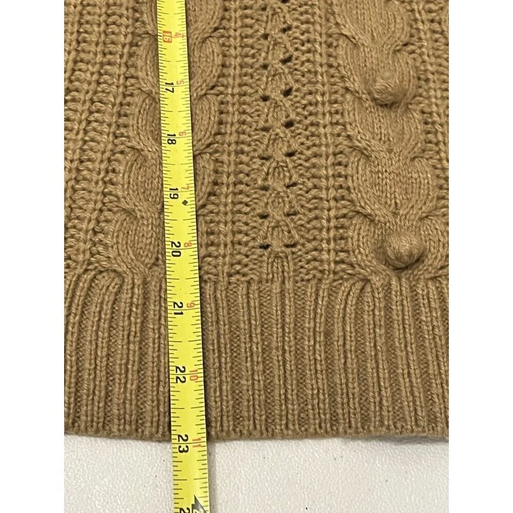 J Crew Cable Knit preppy academia Azra Sweater Camel Size Medium Wool Blend